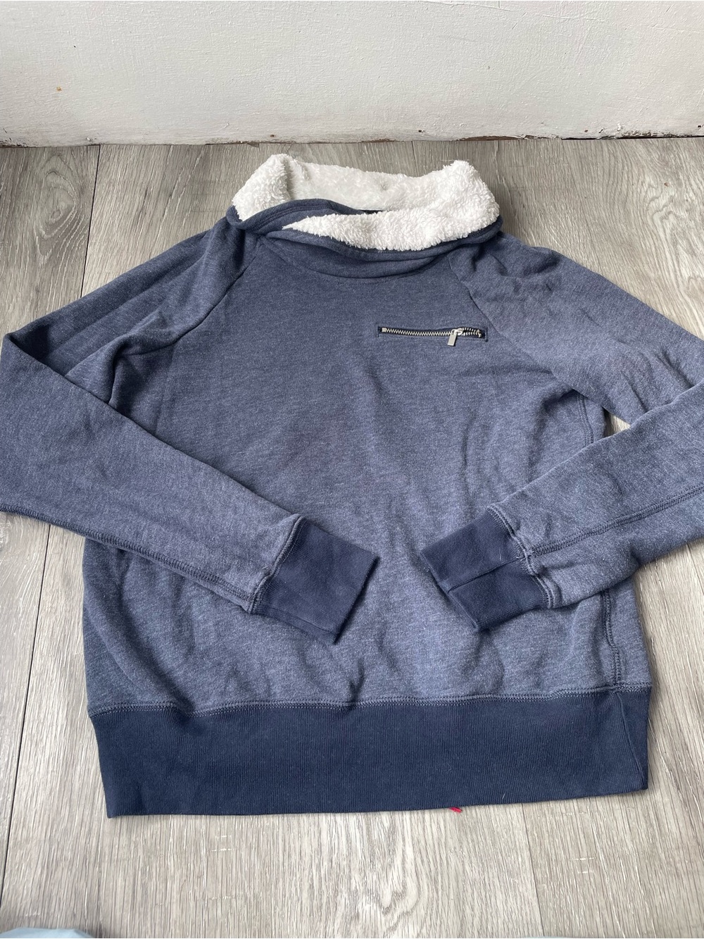 Abercrombie & Fitch Navy and White Sherpa-Trim Crewneck